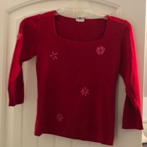 Red silk three quarter sleeve sweater